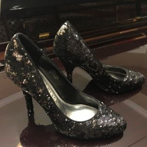 Black sequin heels